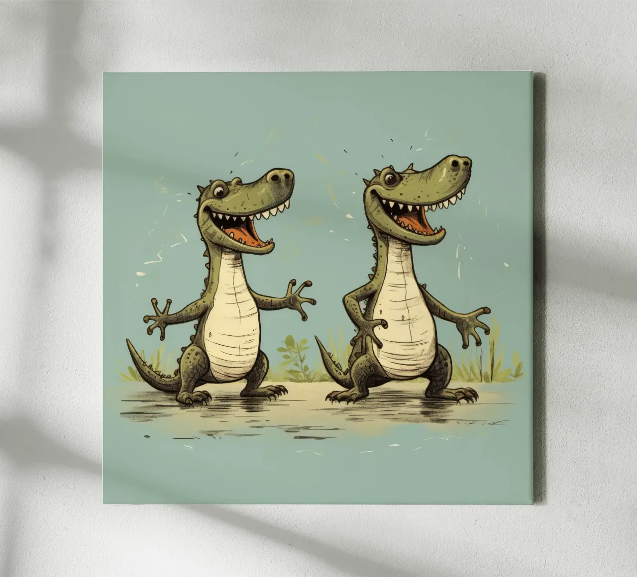 Retro Alligator Duo tela con Cornice a cassetta da Funny Animals