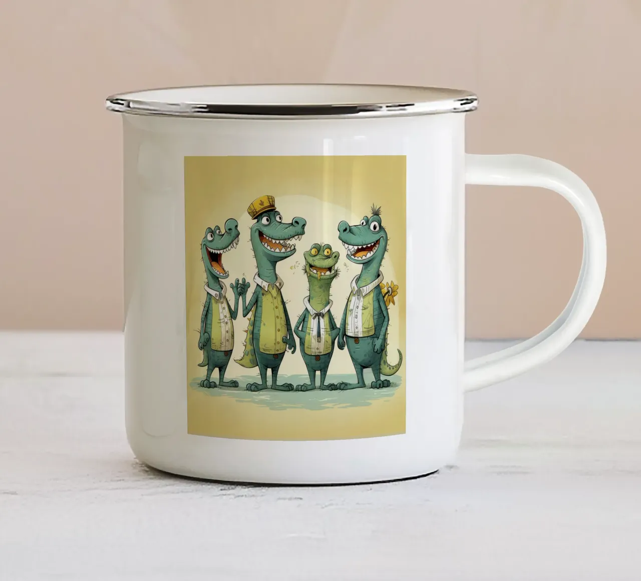 Gang di alligatori retrò tazza in smalto da Funny Animals
