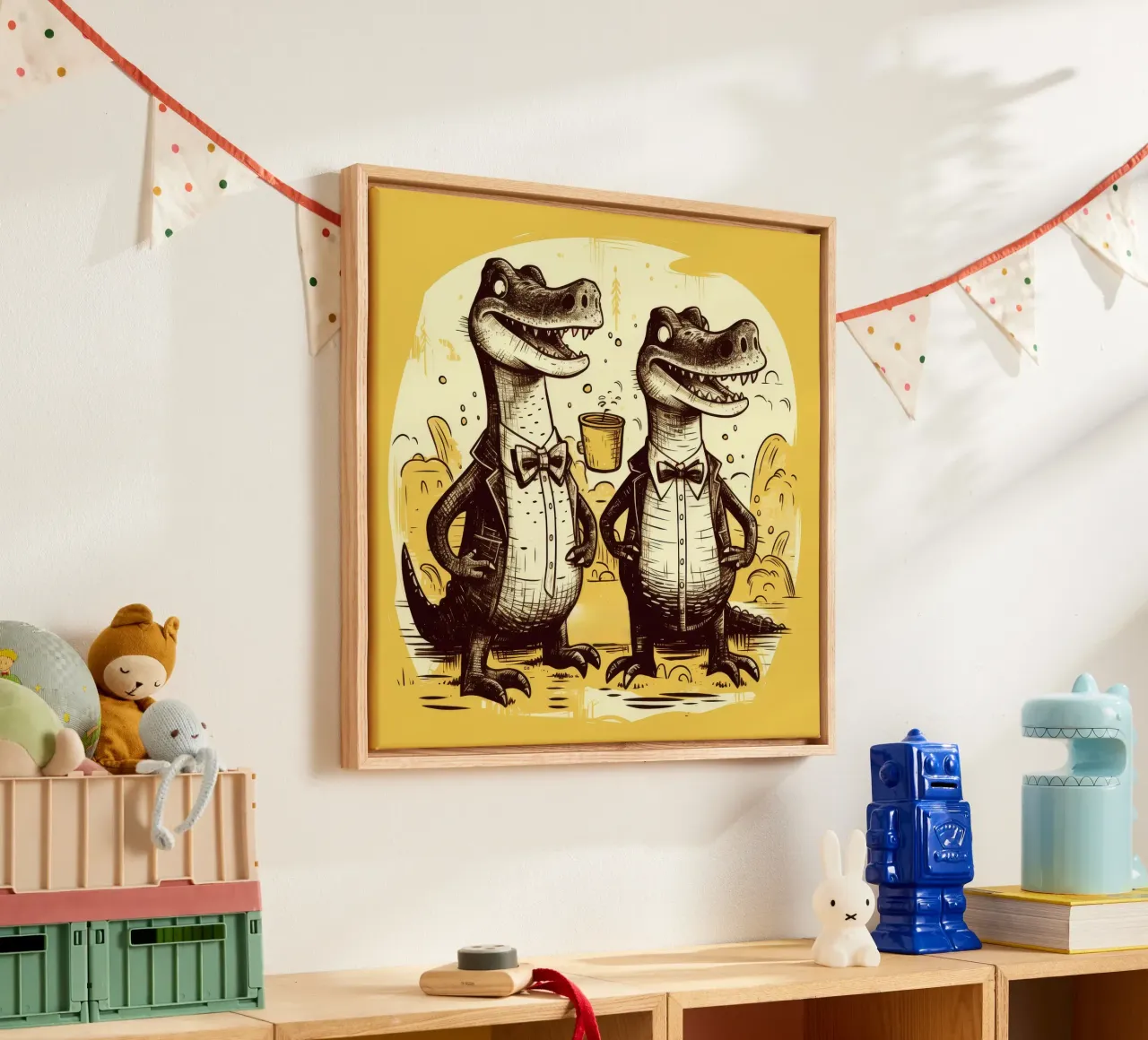 Retro Alligator Duo tela con Cornice a cassetta da Funny Animals
