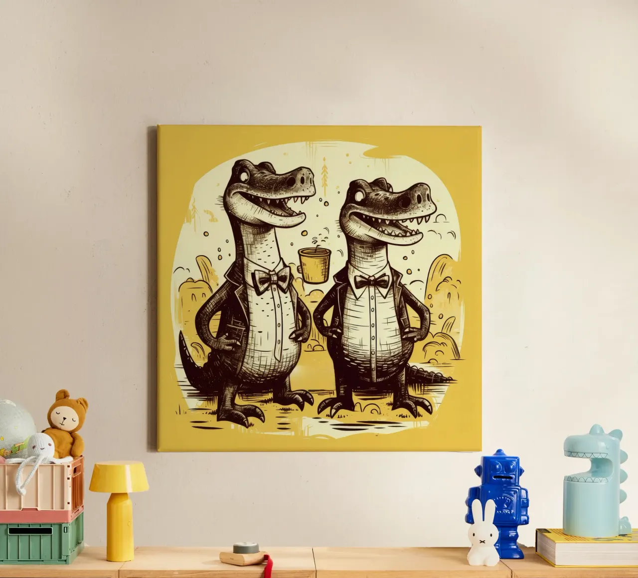 Retro Alligator Duo tela con Cornice a cassetta da Funny Animals