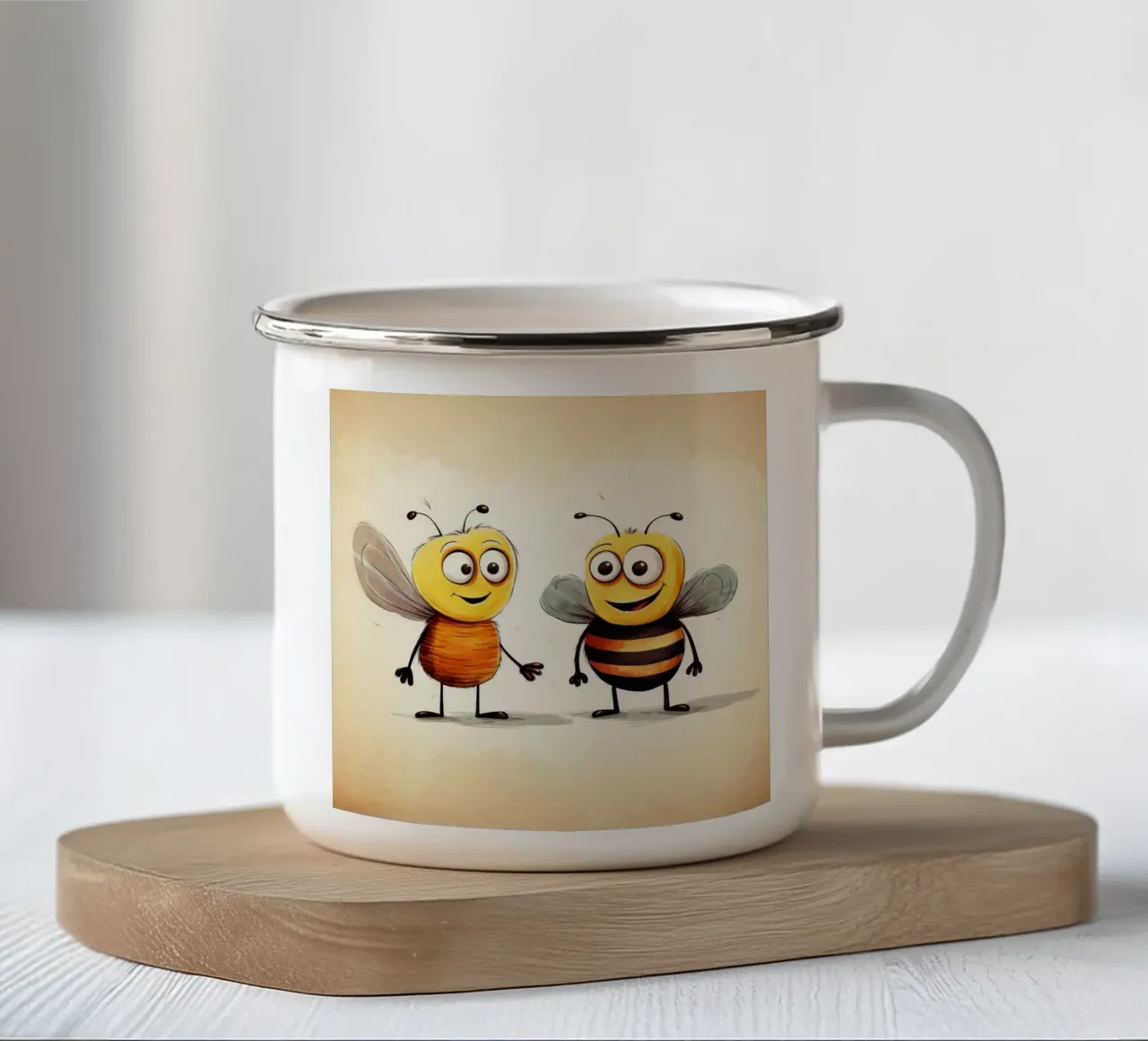Dúo Retro Bee taza de esmalte de Funny Animals