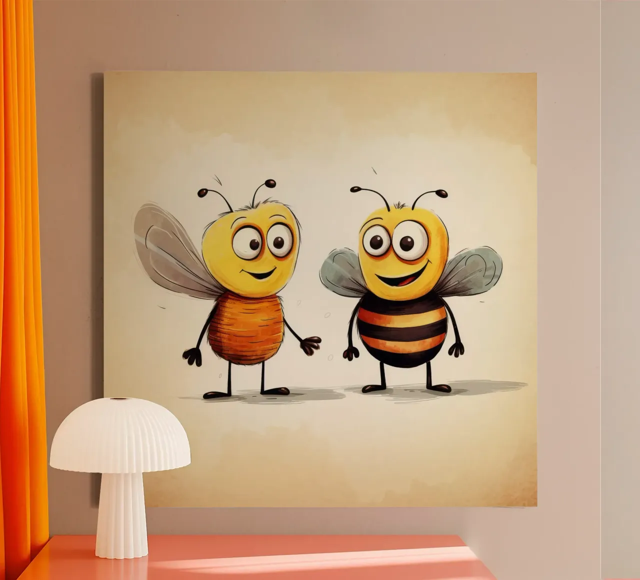 Retro Bee Duo tela con Cornice a cassetta da Funny Animals
