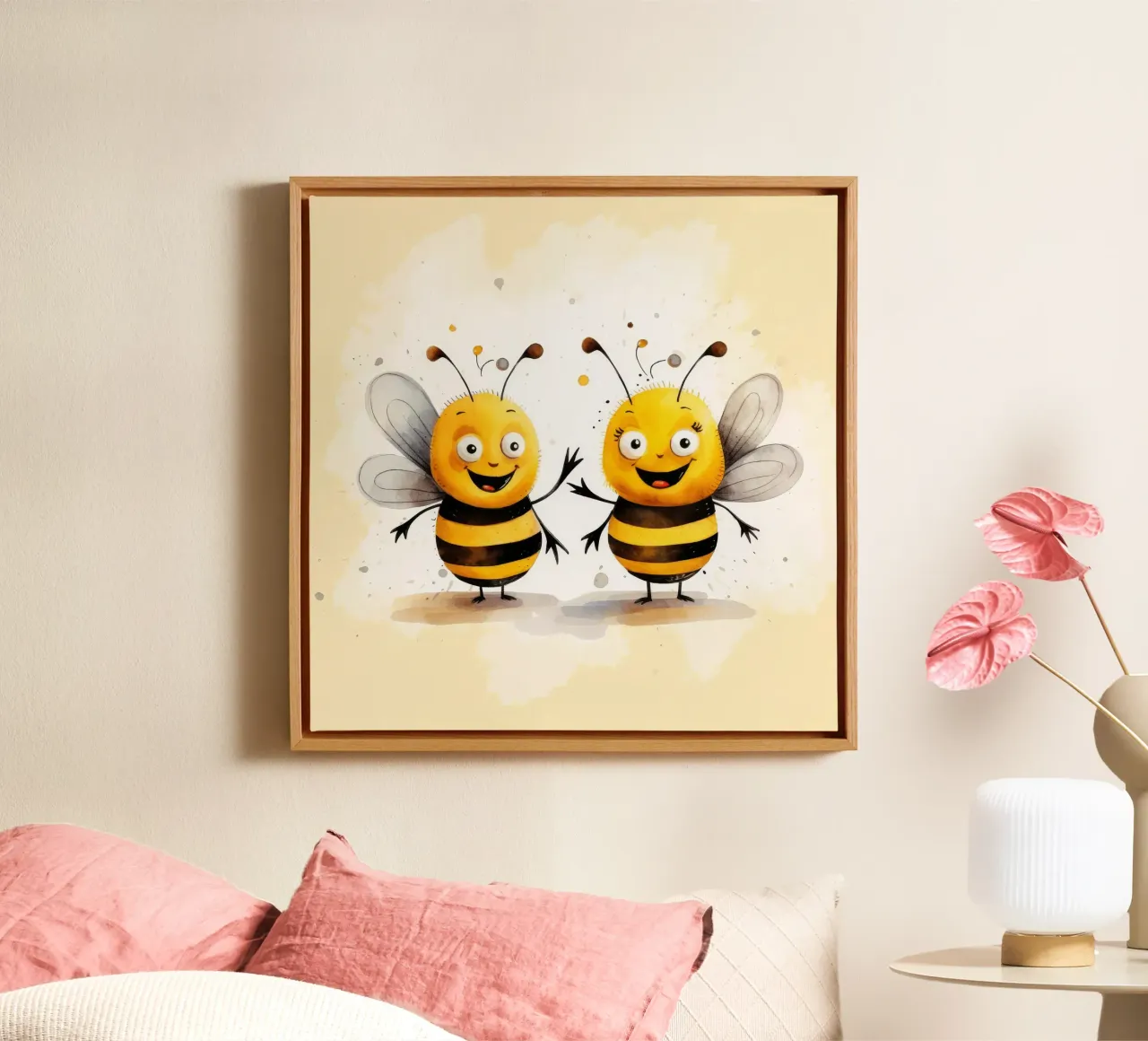 Retro Bee Duo tela con Cornice a cassetta da Funny Animals
