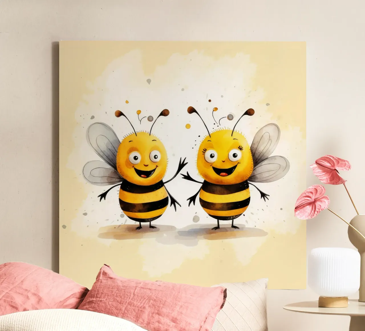 Retro Bee Duo tela con Cornice a cassetta da Funny Animals