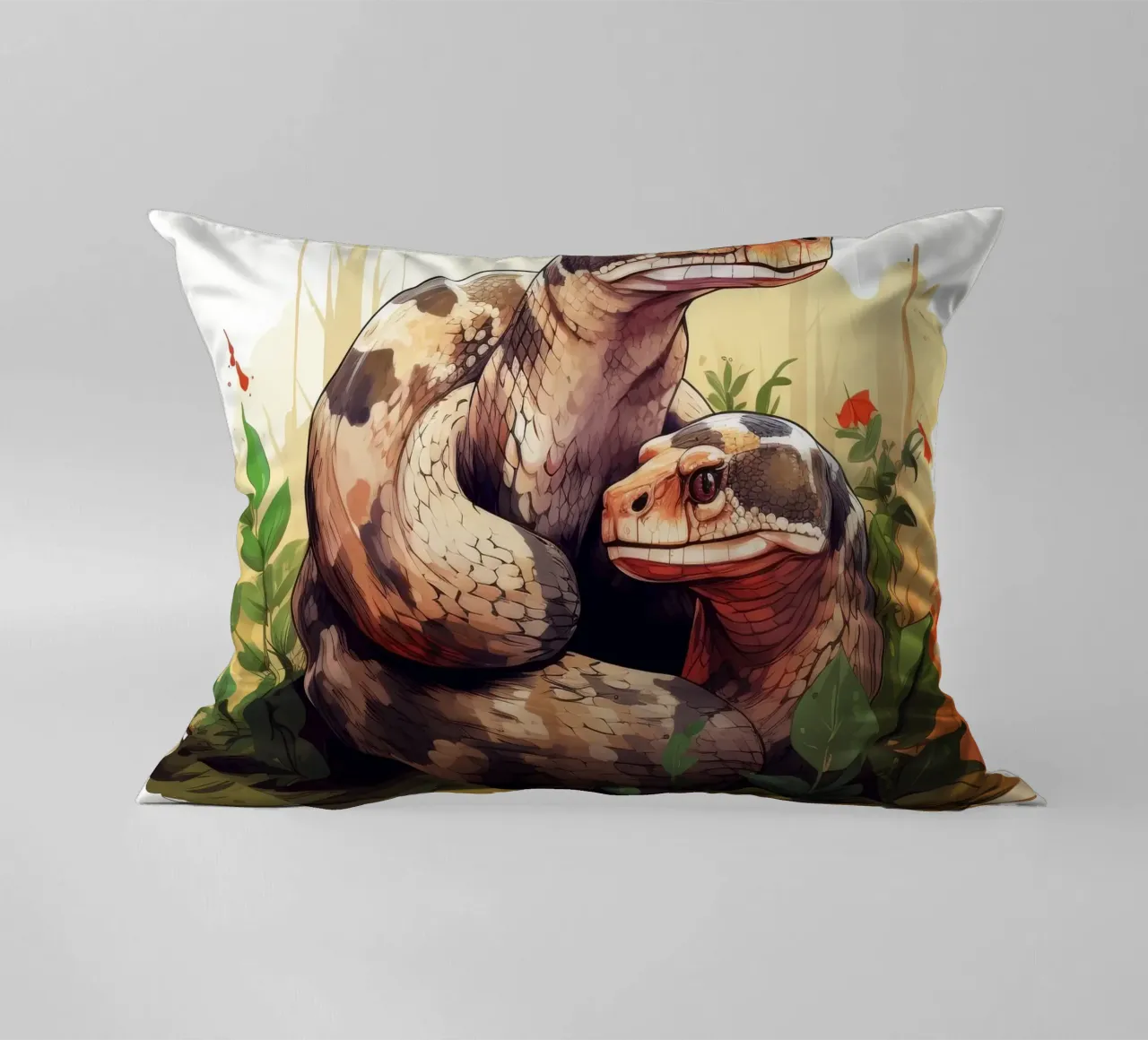 Retro Funny Cute Boa Constrictors Cartoons decorative cushion by Funny Animals