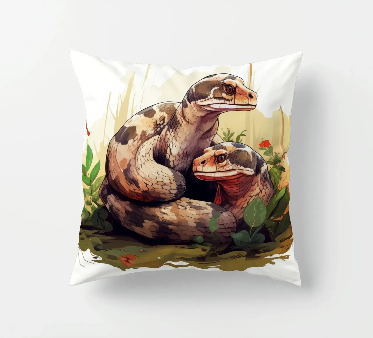 Retro Funny Cute Boa Constrictors Cartoons decorative cushion by Funny Animals