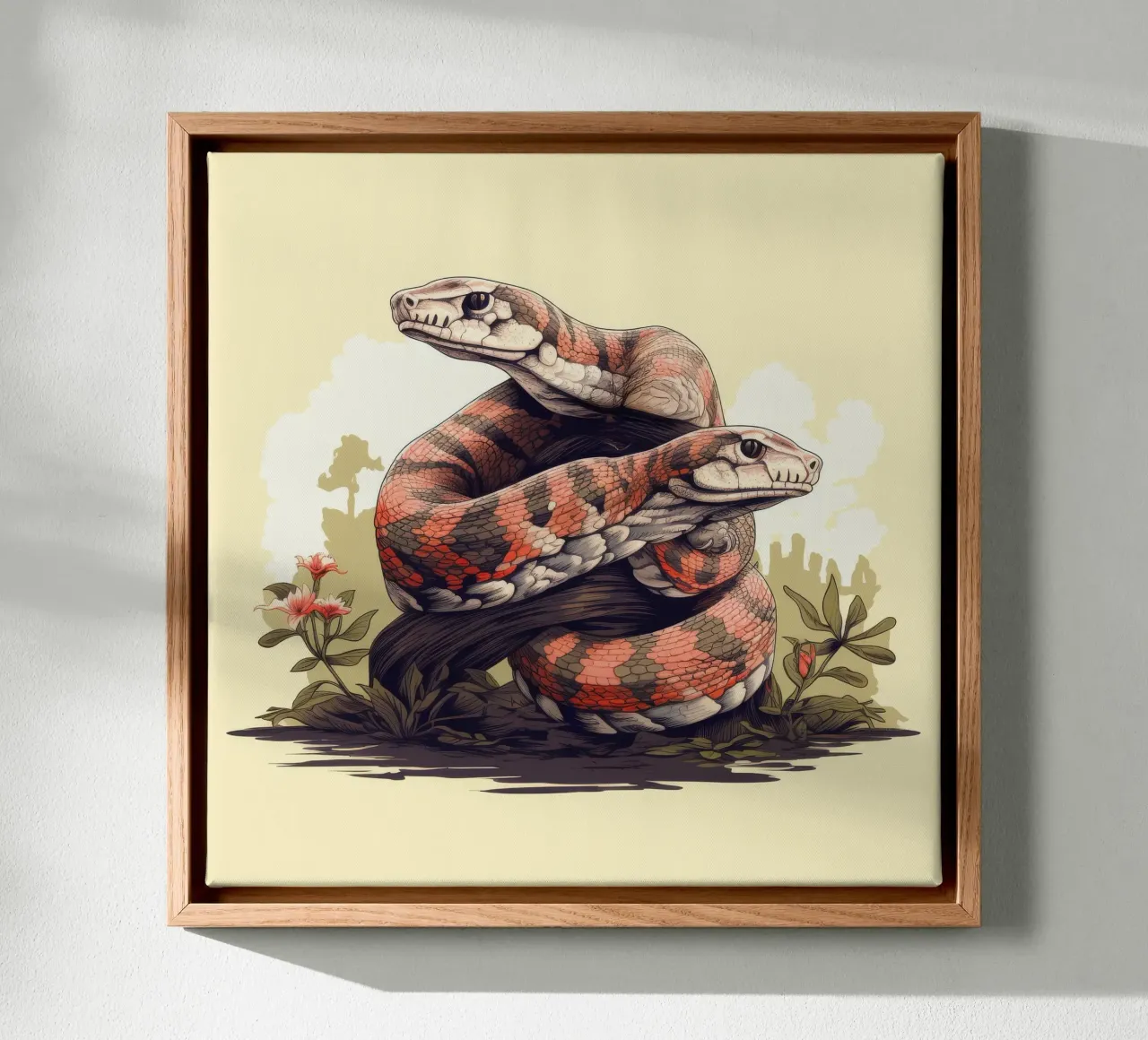 Retro Boa Constrictor Duo canvas met Baklijst van Funny Animals