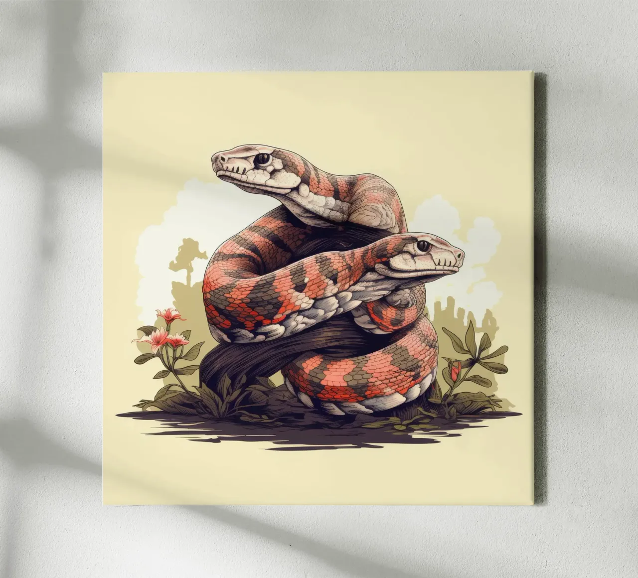Retro Boa Constrictor Duo canvas met Baklijst van Funny Animals