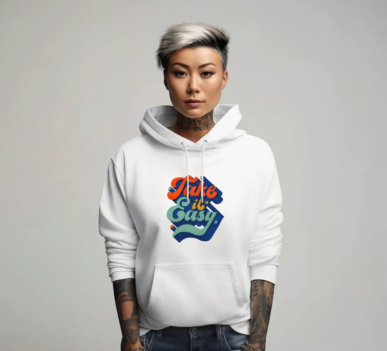 Take It Easy – Retro Typography Print felpa con cappuccio da showmemars