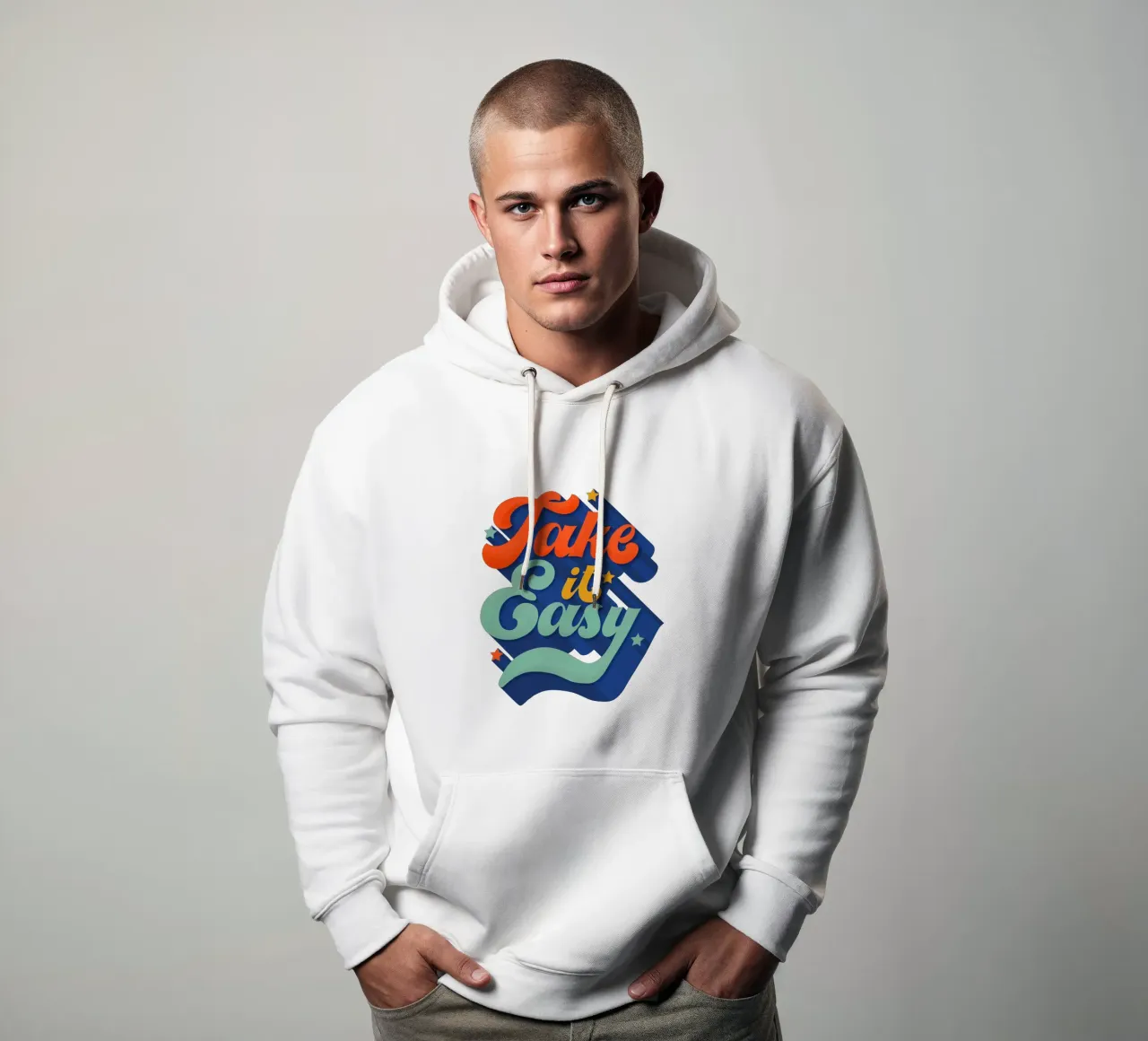 Take It Easy – Retro Typography Print felpa con cappuccio da showmemars