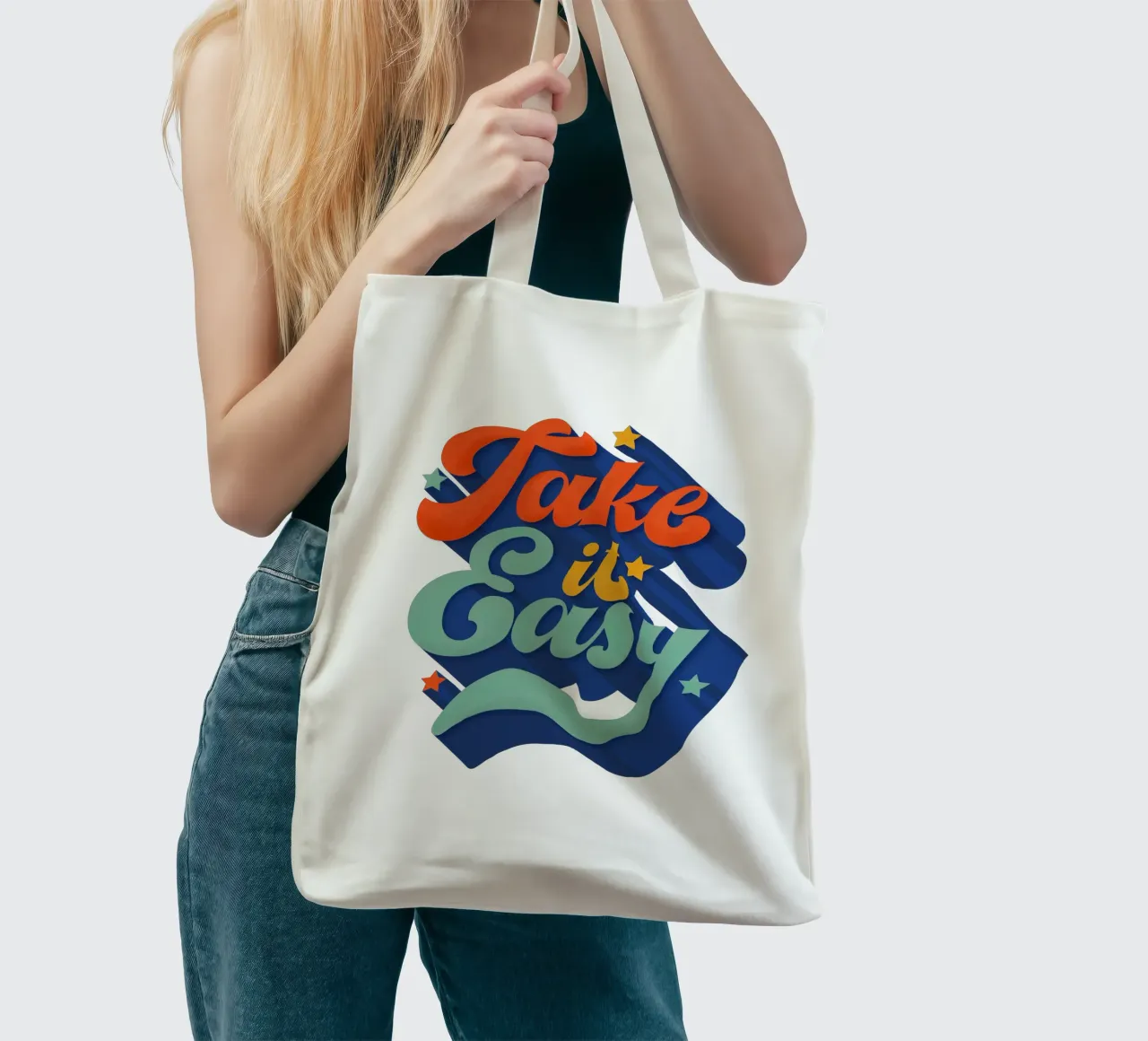 Take It Easy – Retro Typography Print borsa in juta da showmemars