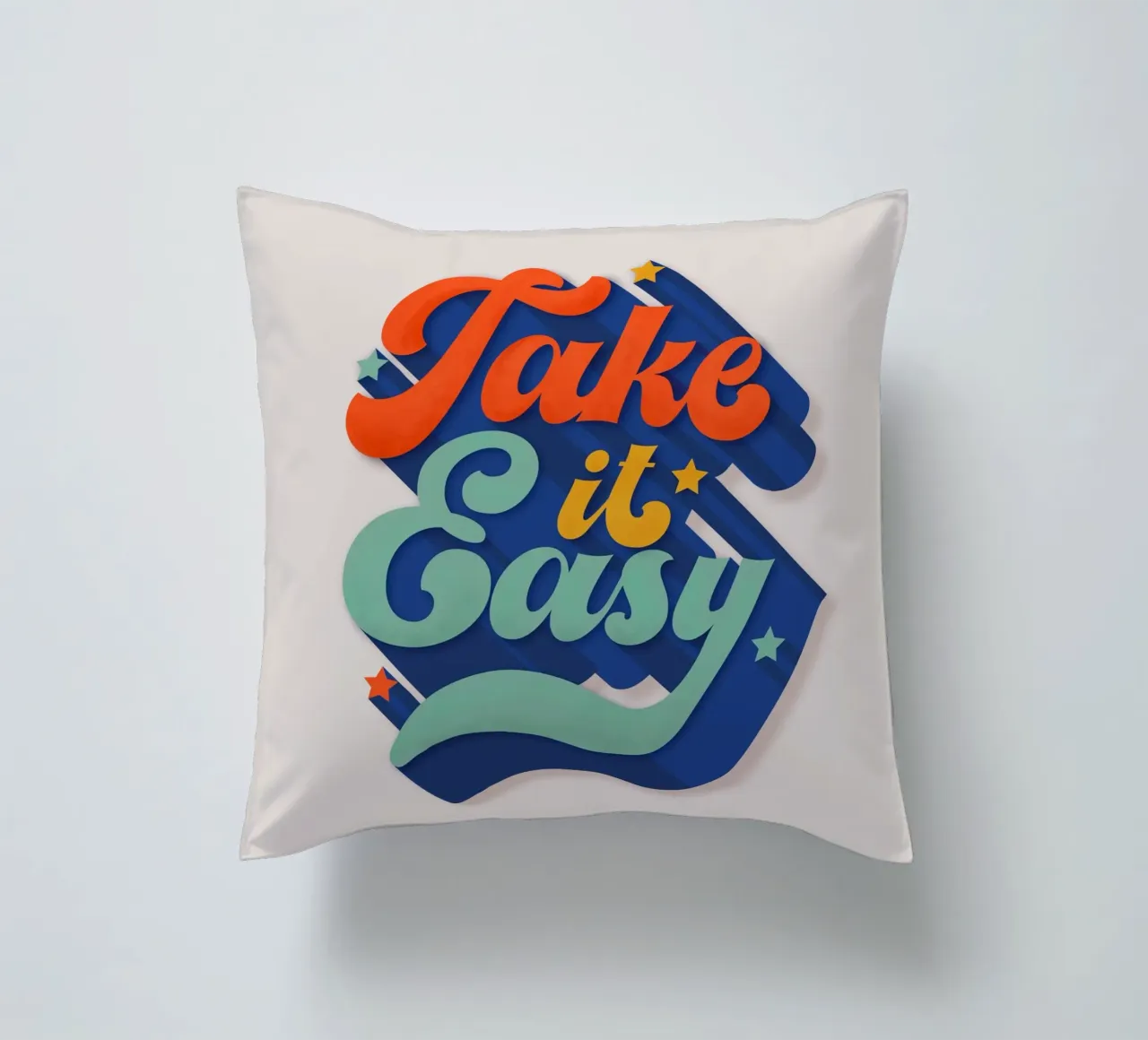 Take It Easy – Retro Typography Print Kissen von showmemars