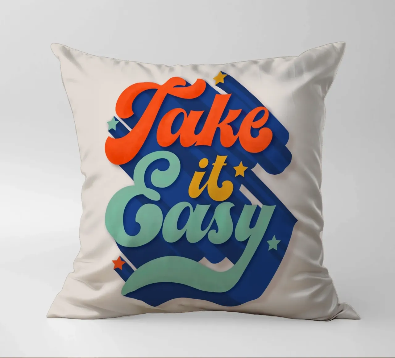 Take It Easy – Retro Typography Print Kissen von showmemars