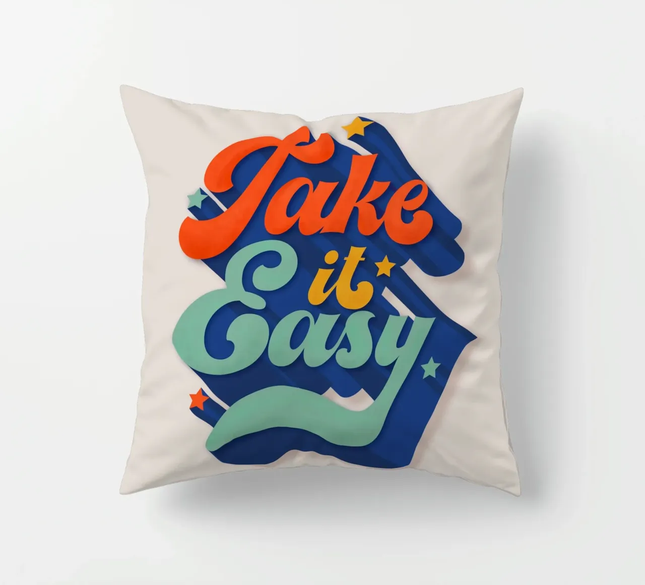 Take It Easy – Retro Typography Print cuscino da showmemars