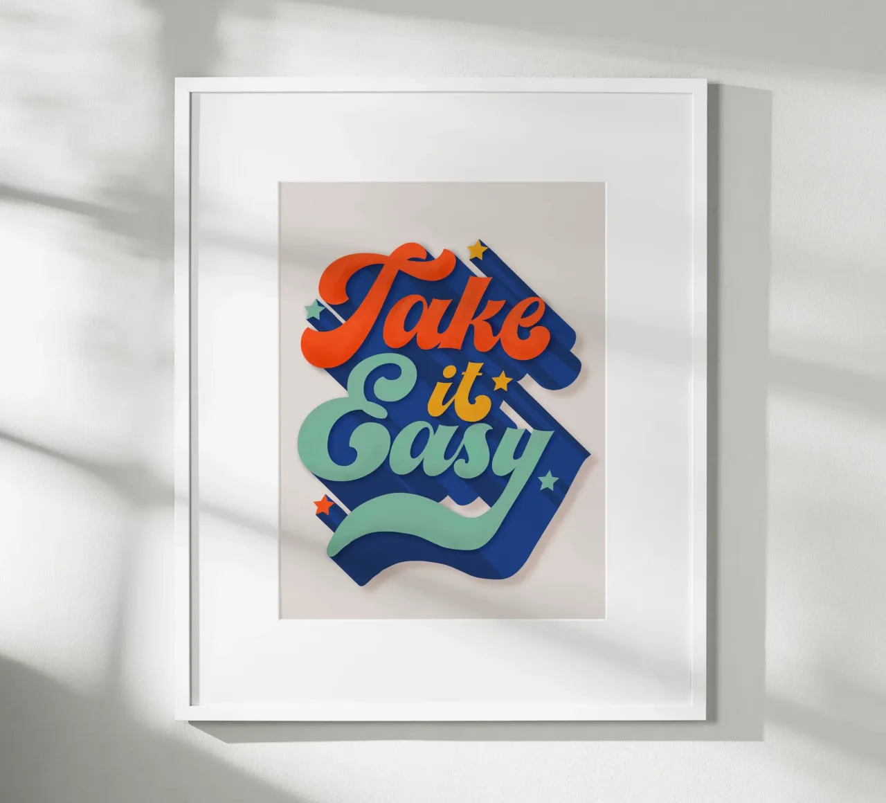 Take It Easy – Retro Typography Print poster con telaio in alluminio da showmemars