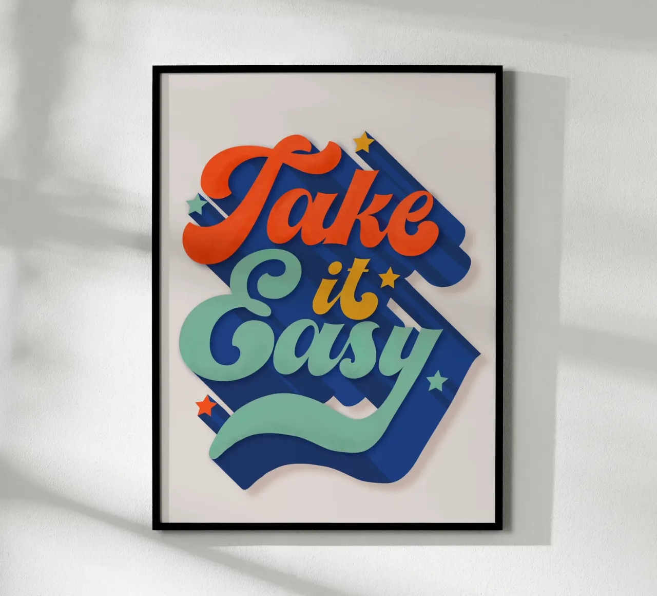 Take It Easy – Retro Typography Print poster con telaio in alluminio da showmemars