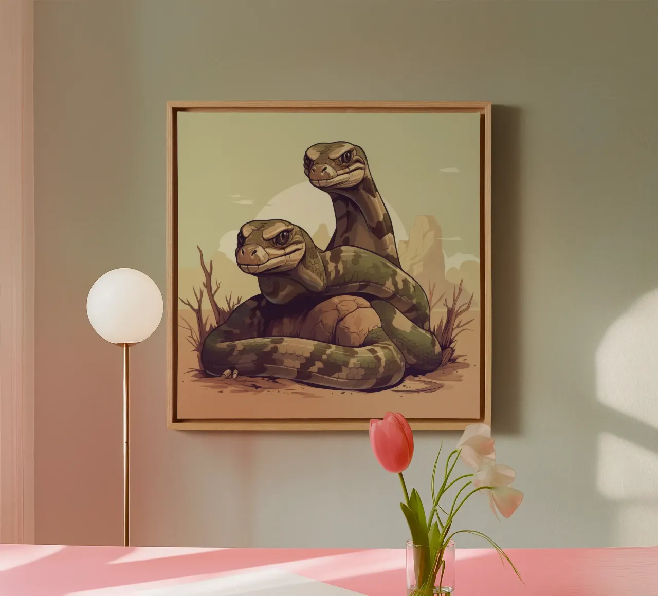 Retro Boa Constrictor Duo canvas met Baklijst van Funny Animals