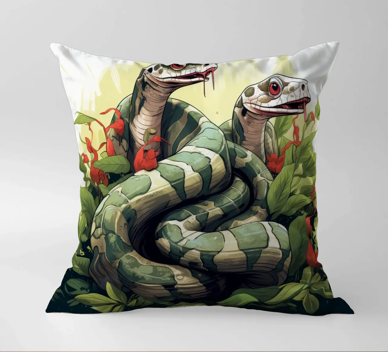 Retro Funny Cute Boa Constrictors Cartoons decorative cushion by Funny Animals