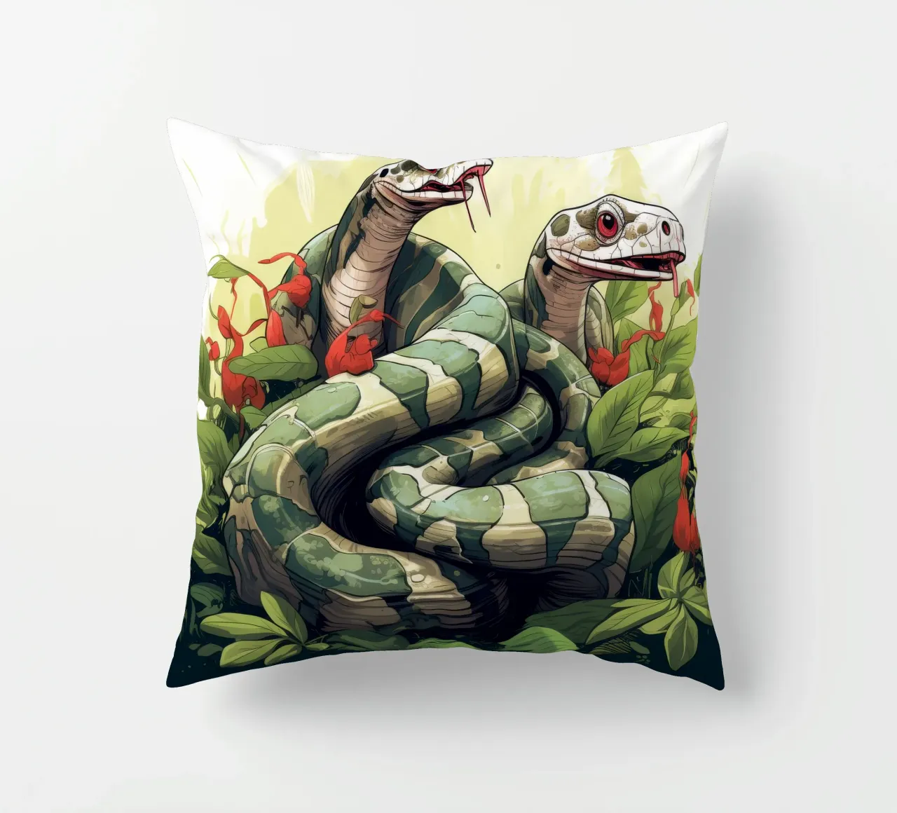 Retro Funny Cute Boa Constrictors Cartoons decorative cushion by Funny Animals