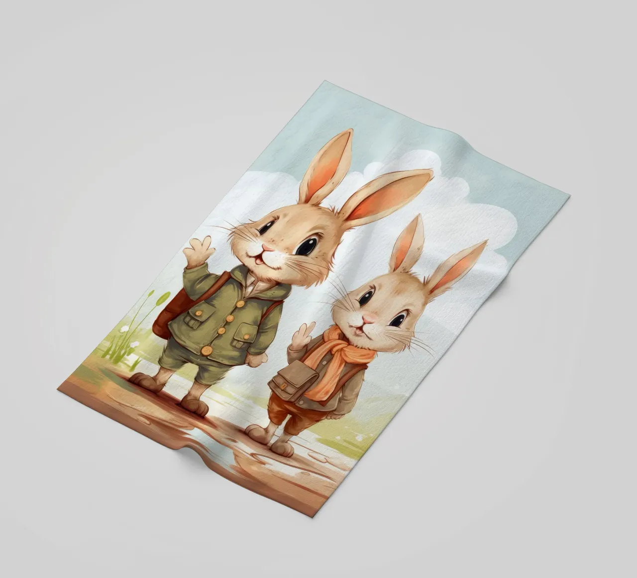 Retro Bunny Duo beach towel by Funny Animals