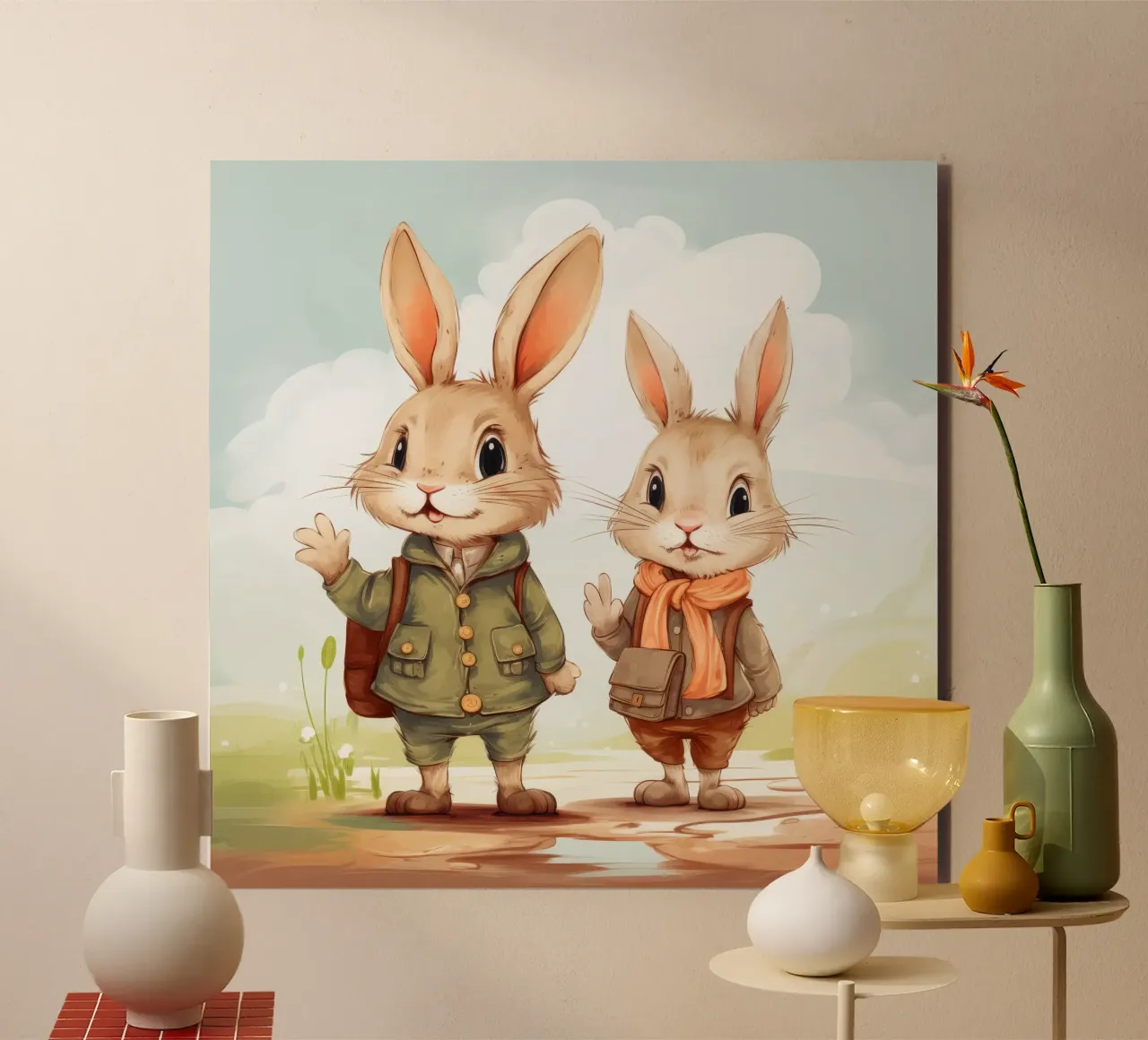 Retro Bunny Duo alu-dibond by Funny Animals