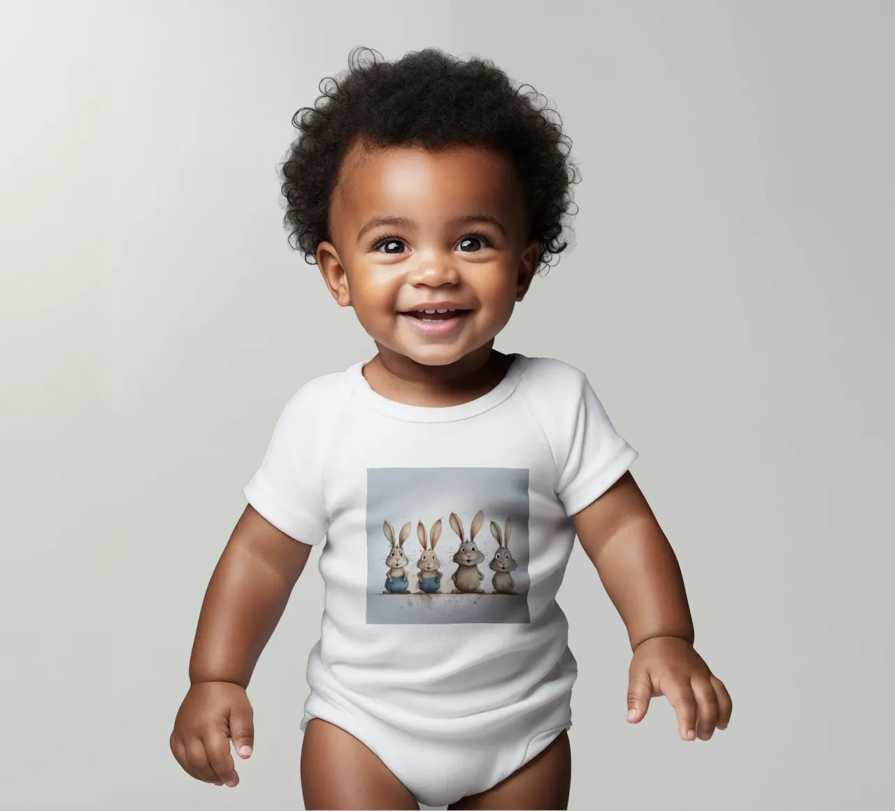 Retro-Hasenbande Kurzarm Babybody von Funny Animals