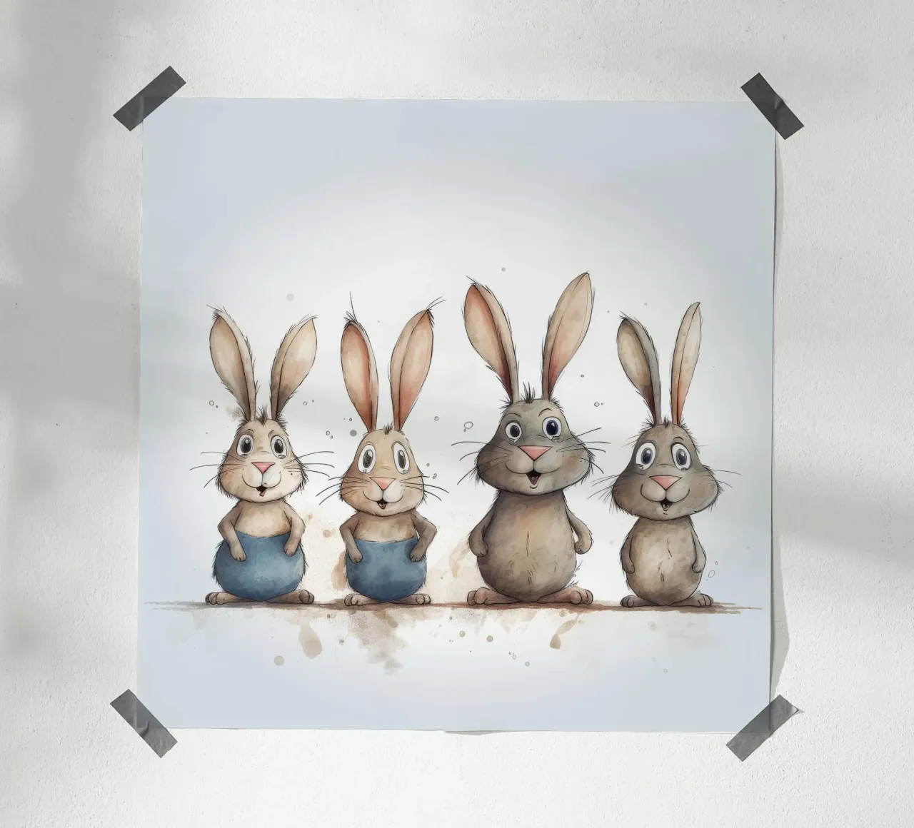 Retro Bunny Gang poster con telaio in legno da Funny Animals