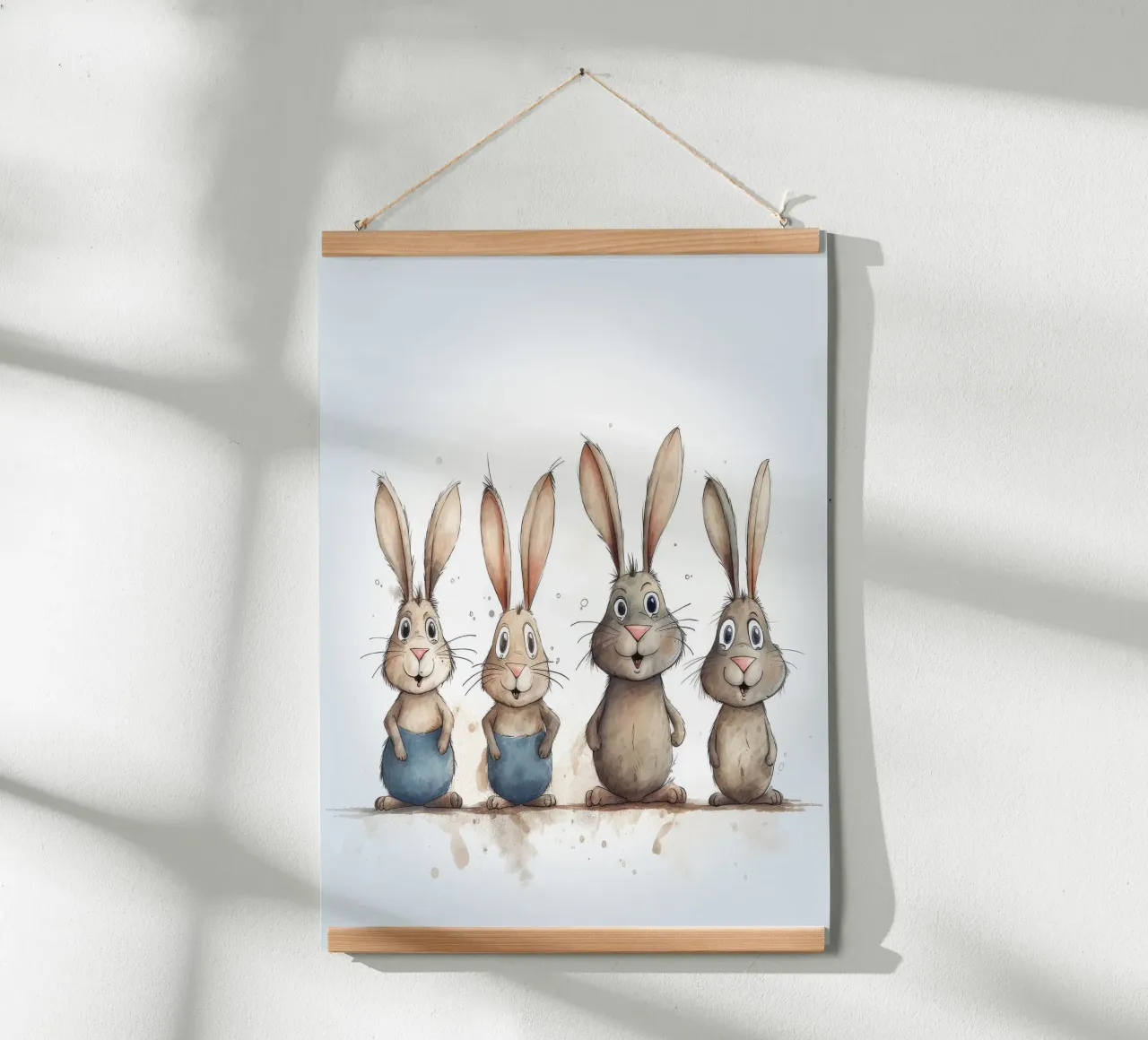Retro Bunny Gang poster con telaio in legno da Funny Animals