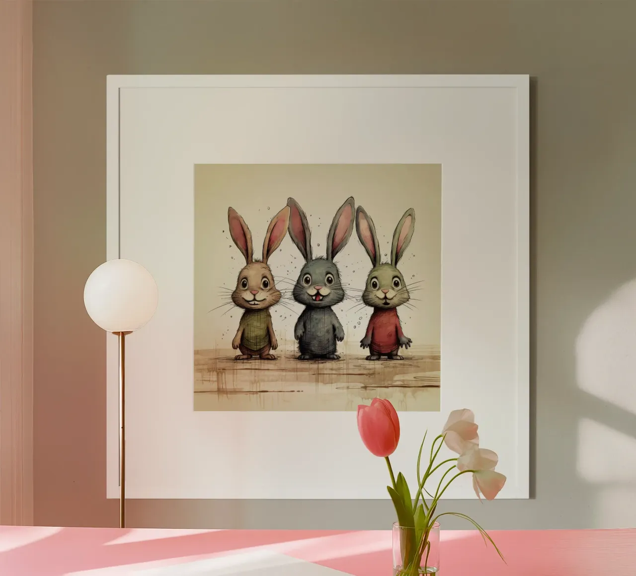 Retro-Hasenbande Poster mit Holzrahmen von Funny Animals