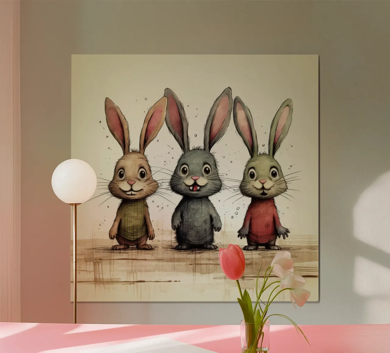 Retro-Hasenbande Poster mit Holzrahmen von Funny Animals