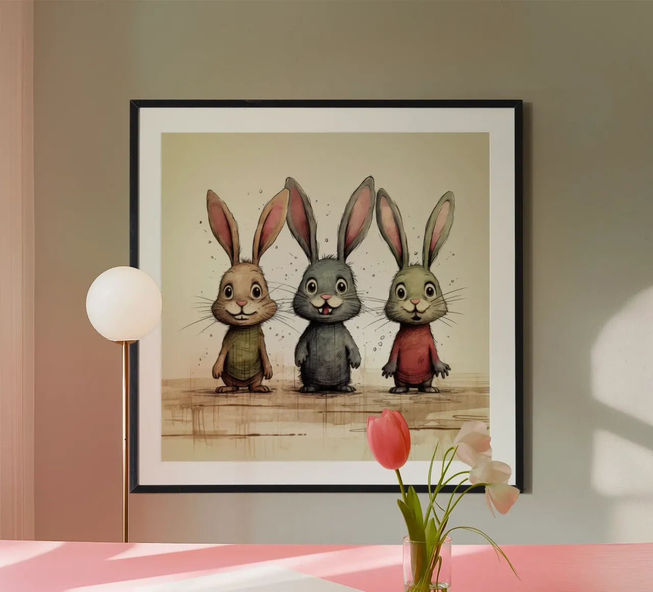 Retro-Hasenbande Poster mit Holzrahmen von Funny Animals