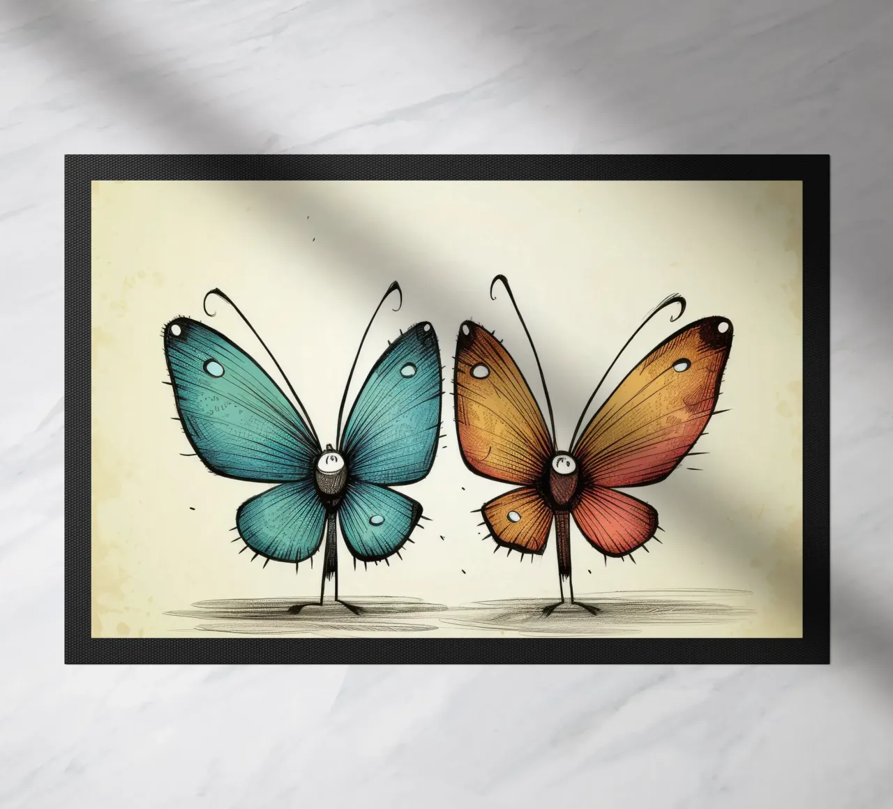 Retro Butterfly Duo doormat by Funny Animals