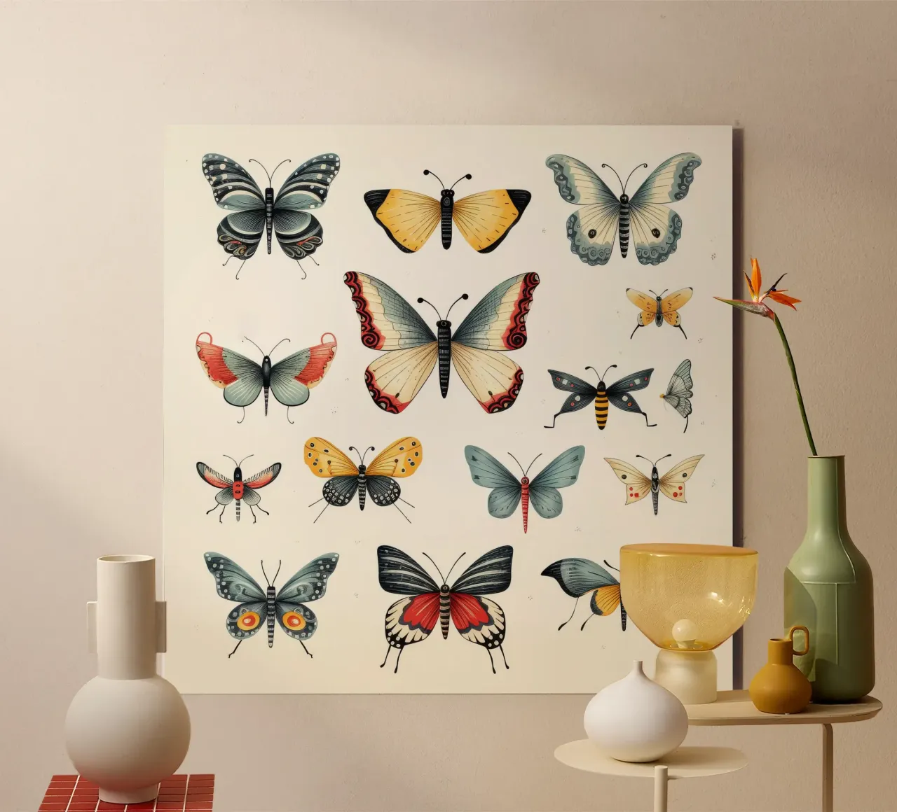 Cartoni animati retrò Funny Cute Butterflies pannello forex da Funny Animals