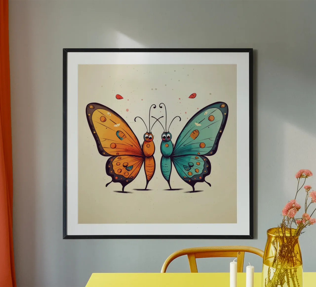 Duo di farfalle retrò poster con telaio in legno da Funny Animals