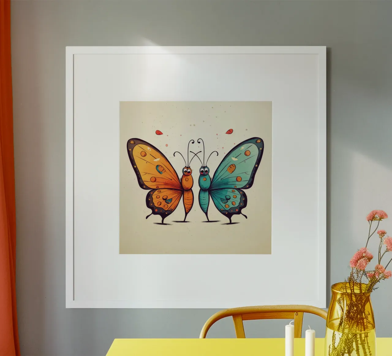 Duo di farfalle retrò poster con telaio in legno da Funny Animals