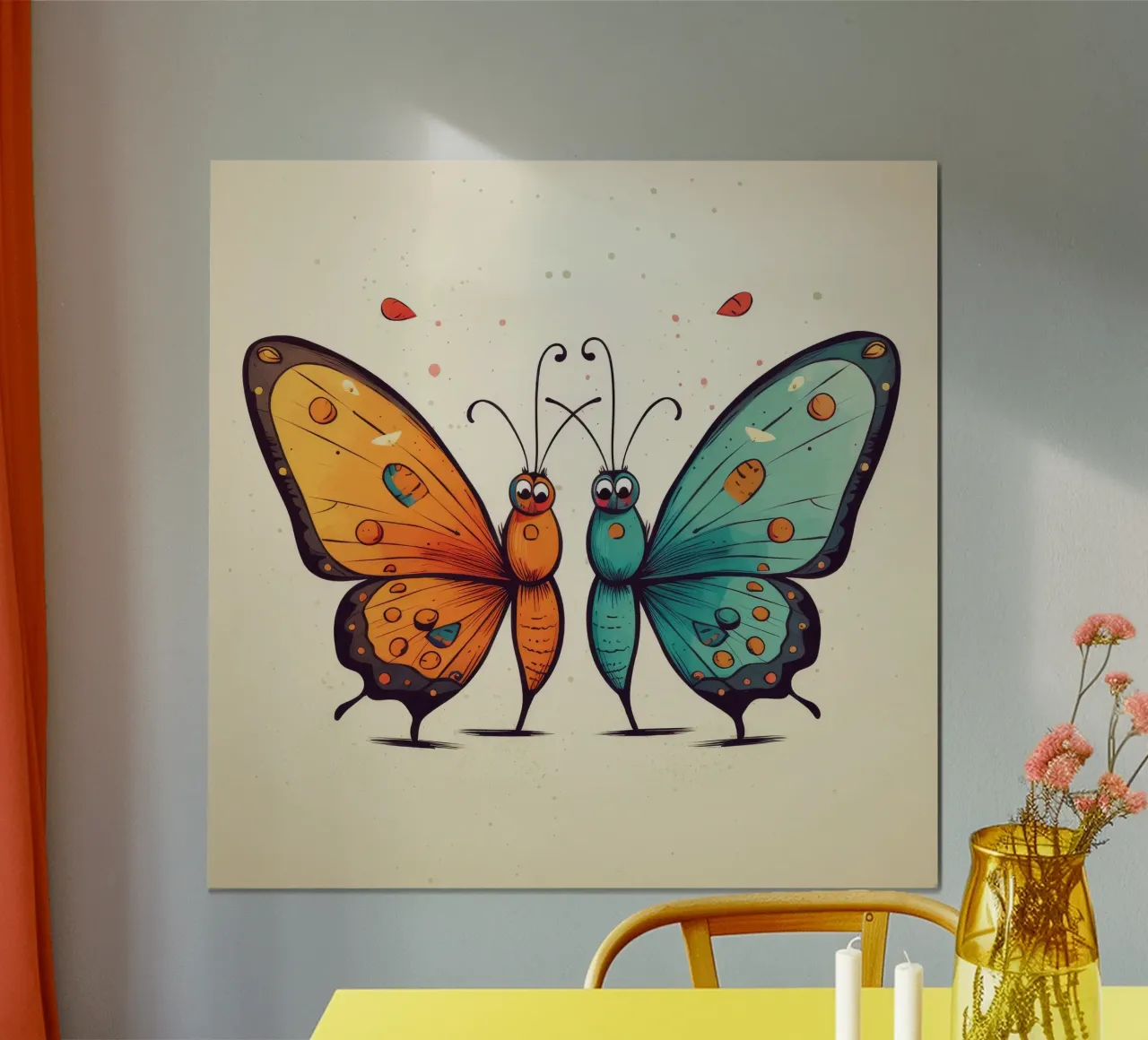Duo di farfalle retrò poster con telaio in legno da Funny Animals