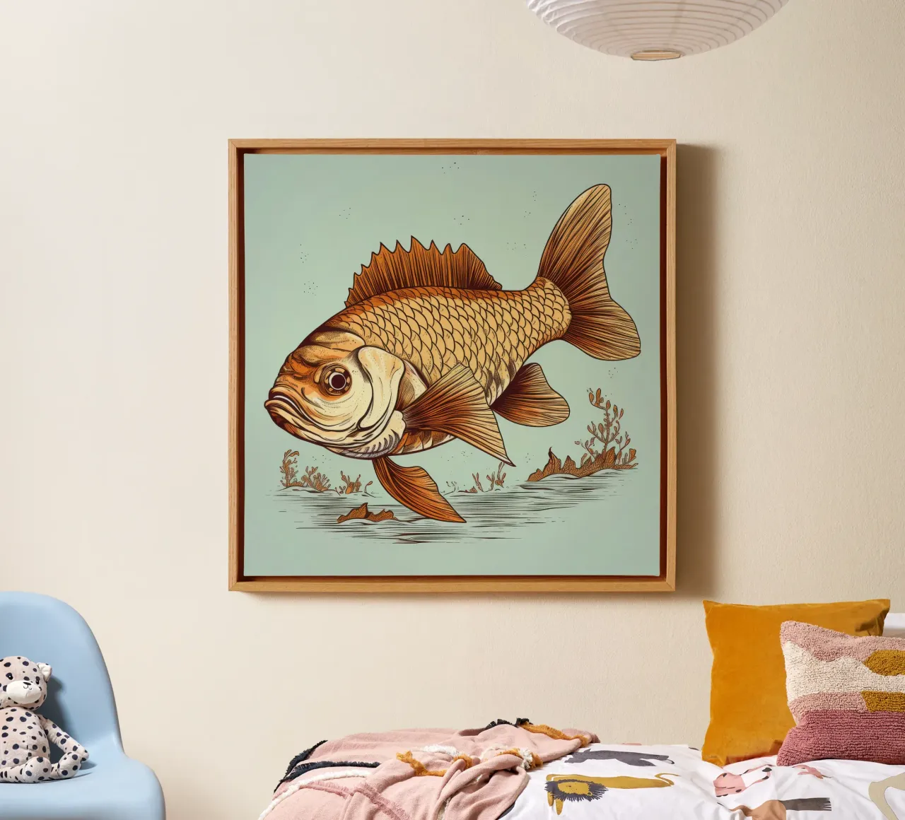 Retro Karper canvas met Baklijst van Funny Animals