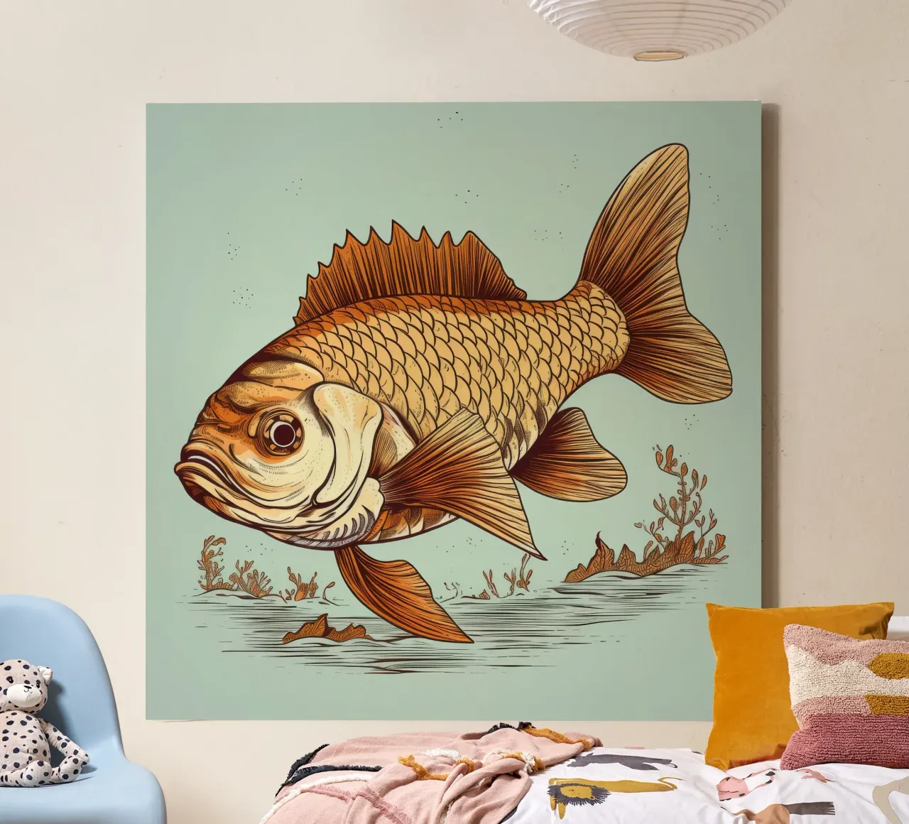 Retro Karper canvas met Baklijst van Funny Animals