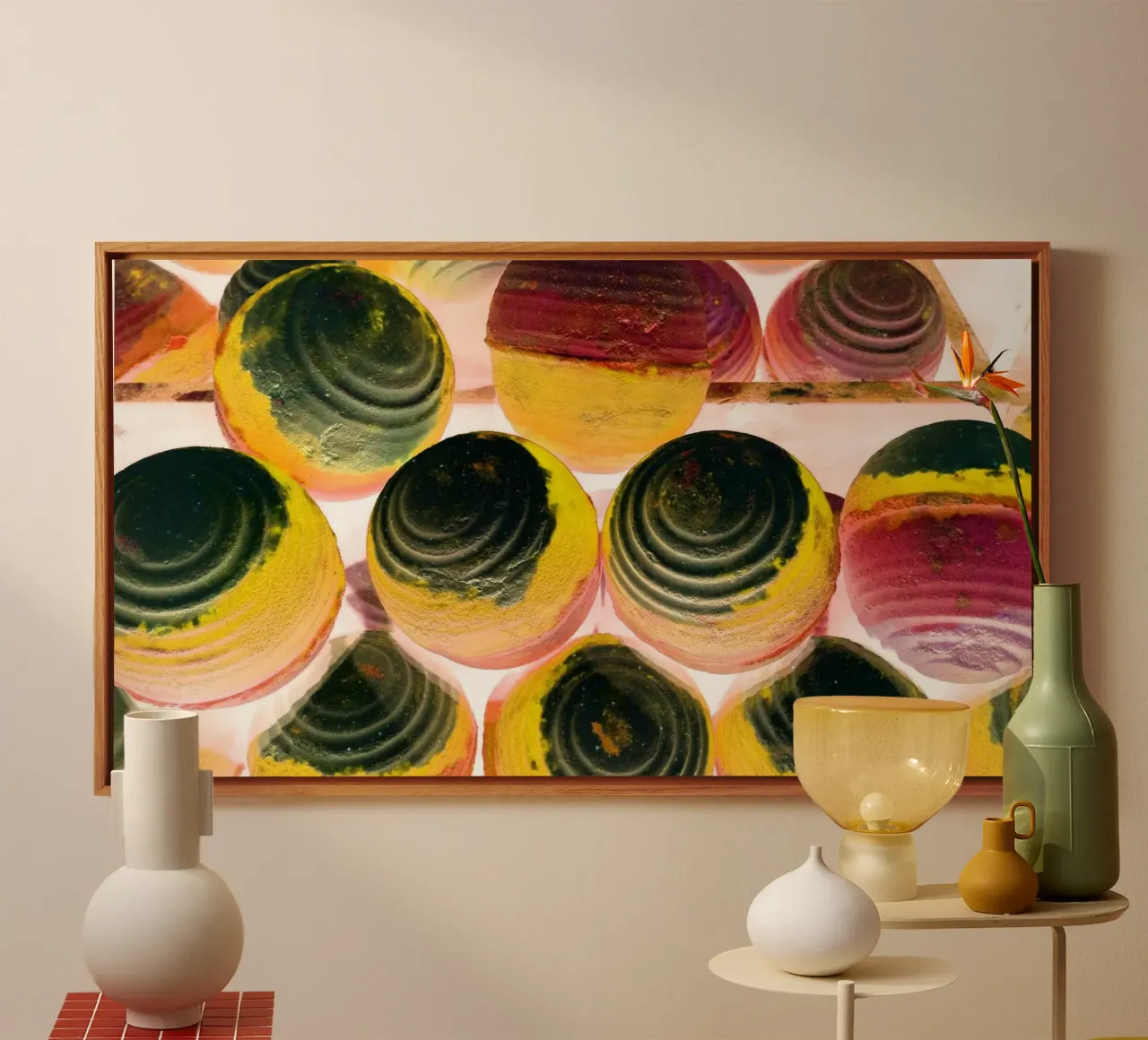 Palline colorate tela con Cornice a cassetta da Massimo Frascogna