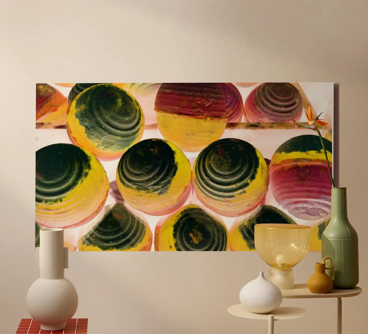 Palline colorate tela con Cornice a cassetta da Massimo Frascogna
