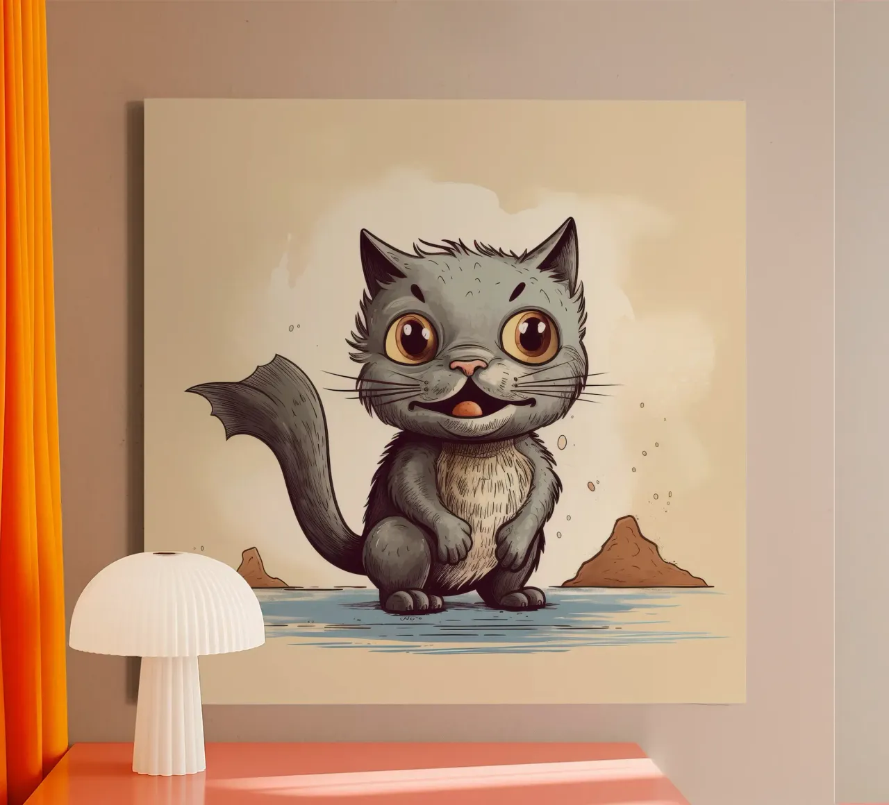 Retro Meerval canvas met Baklijst van Funny Animals