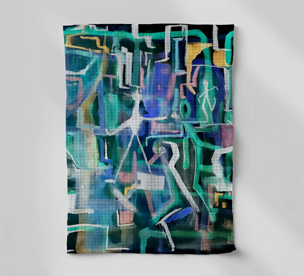 Watercolors on the black tea towel by Massimo Frascogna
