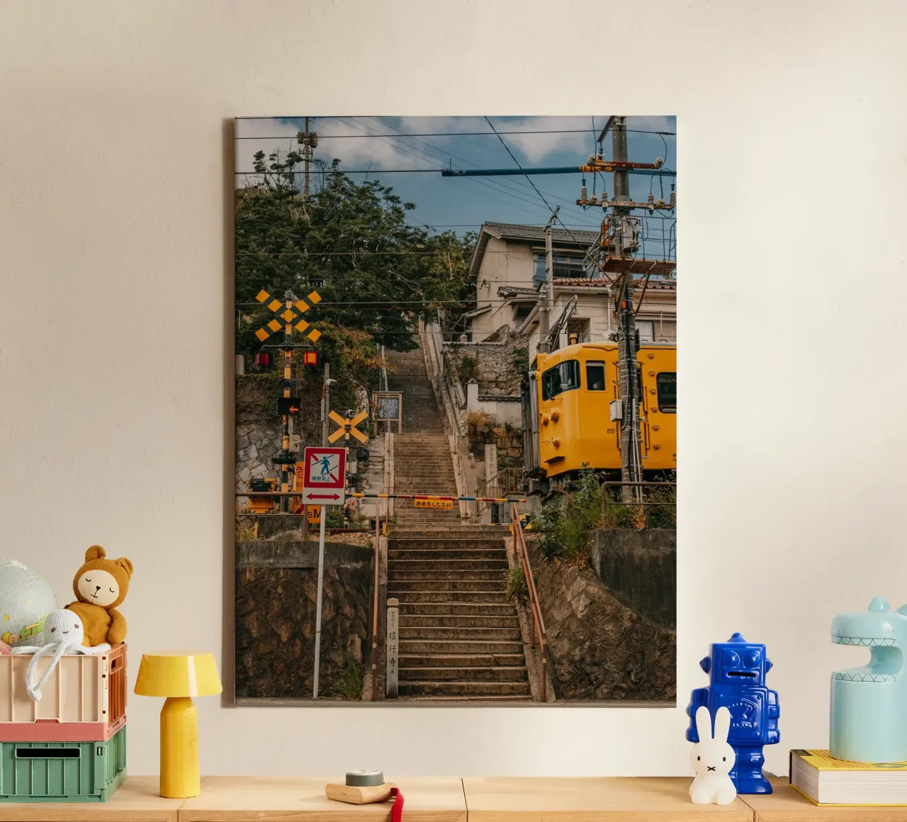 Japanese Railway Crossing in Onomichi canvas with Floater frame by Marcel Bisig