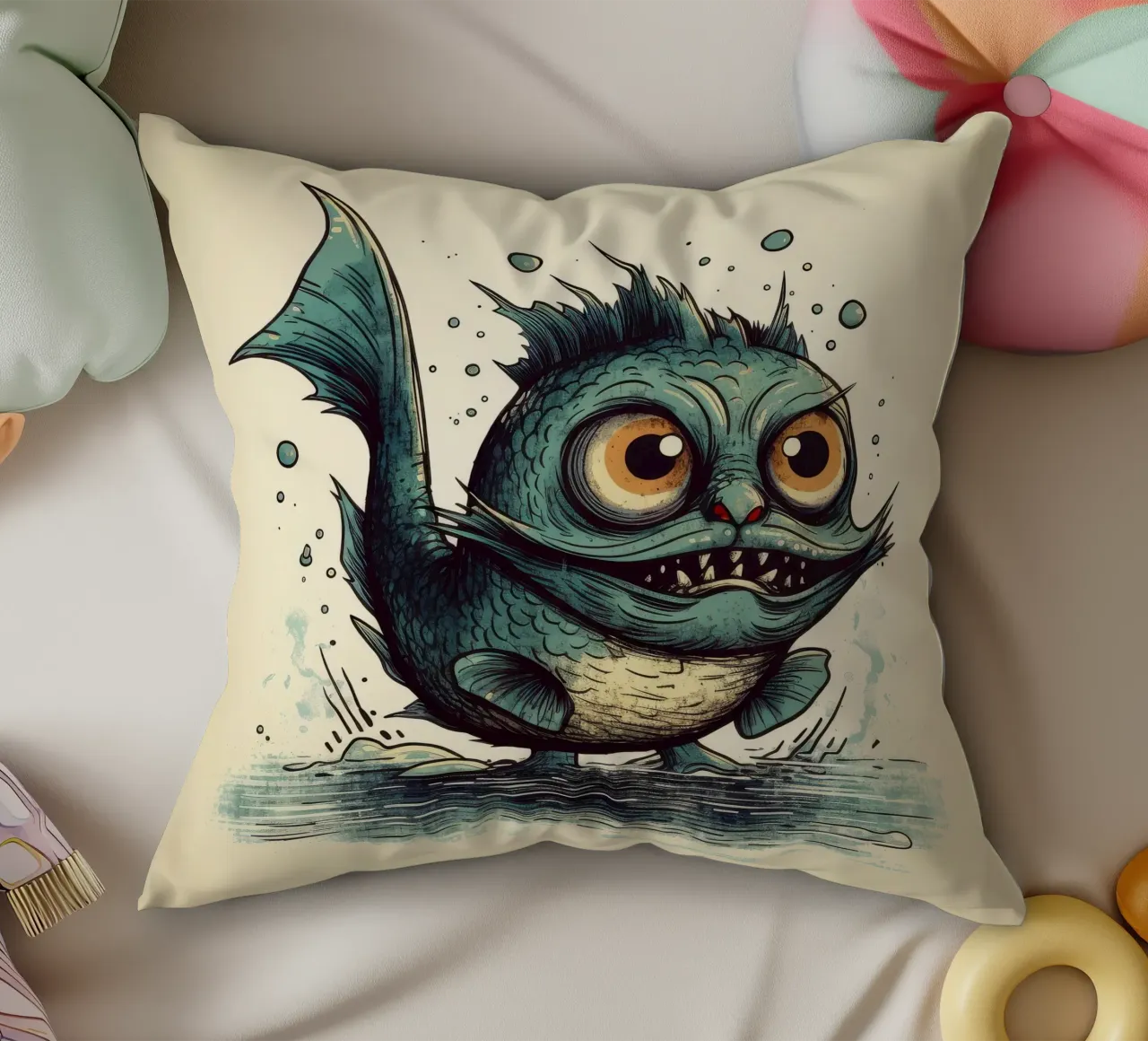 Pesce gatto retrò cuscino da Funny Animals