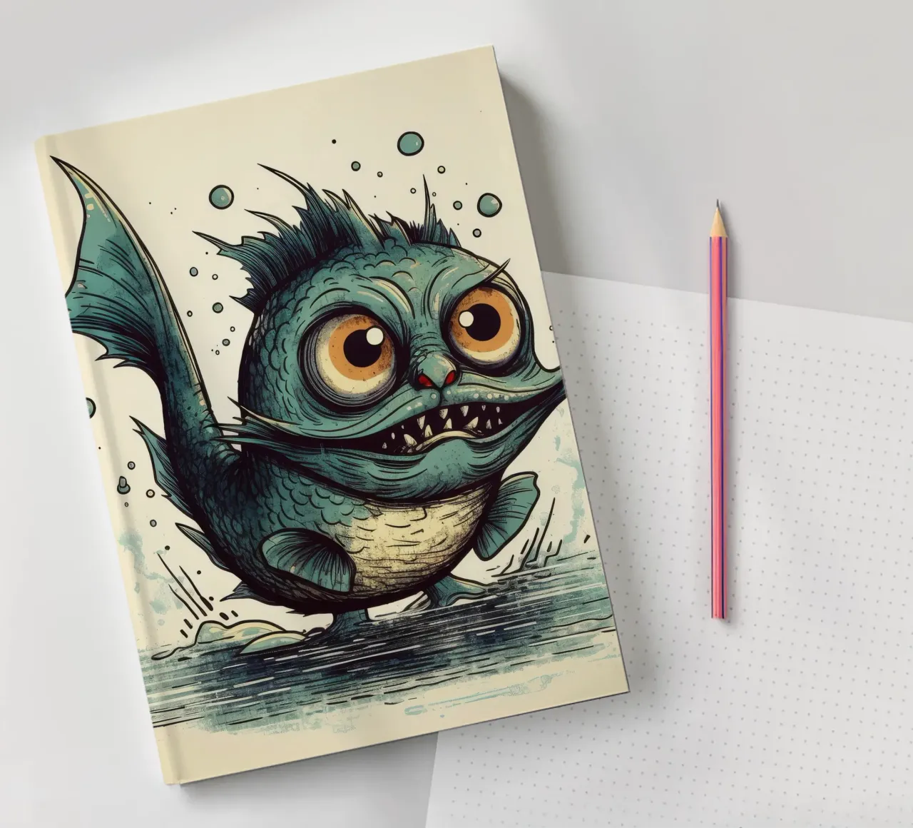 Poisson-chat rétro carnet de notes de Funny Animals