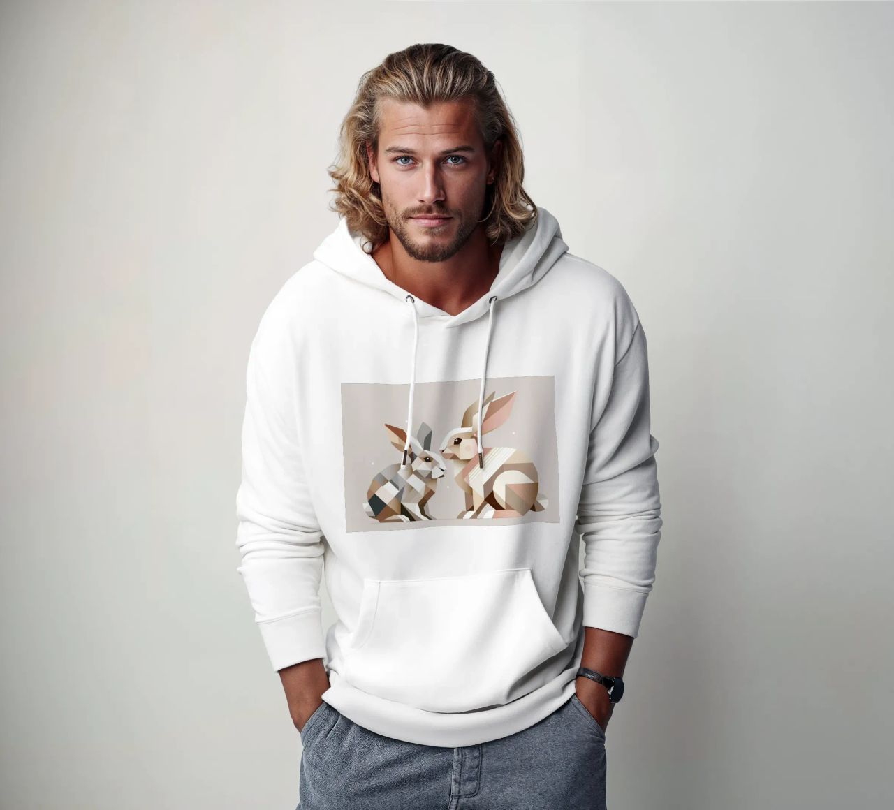 Two rabbits in geometric representation hoodie by namosh