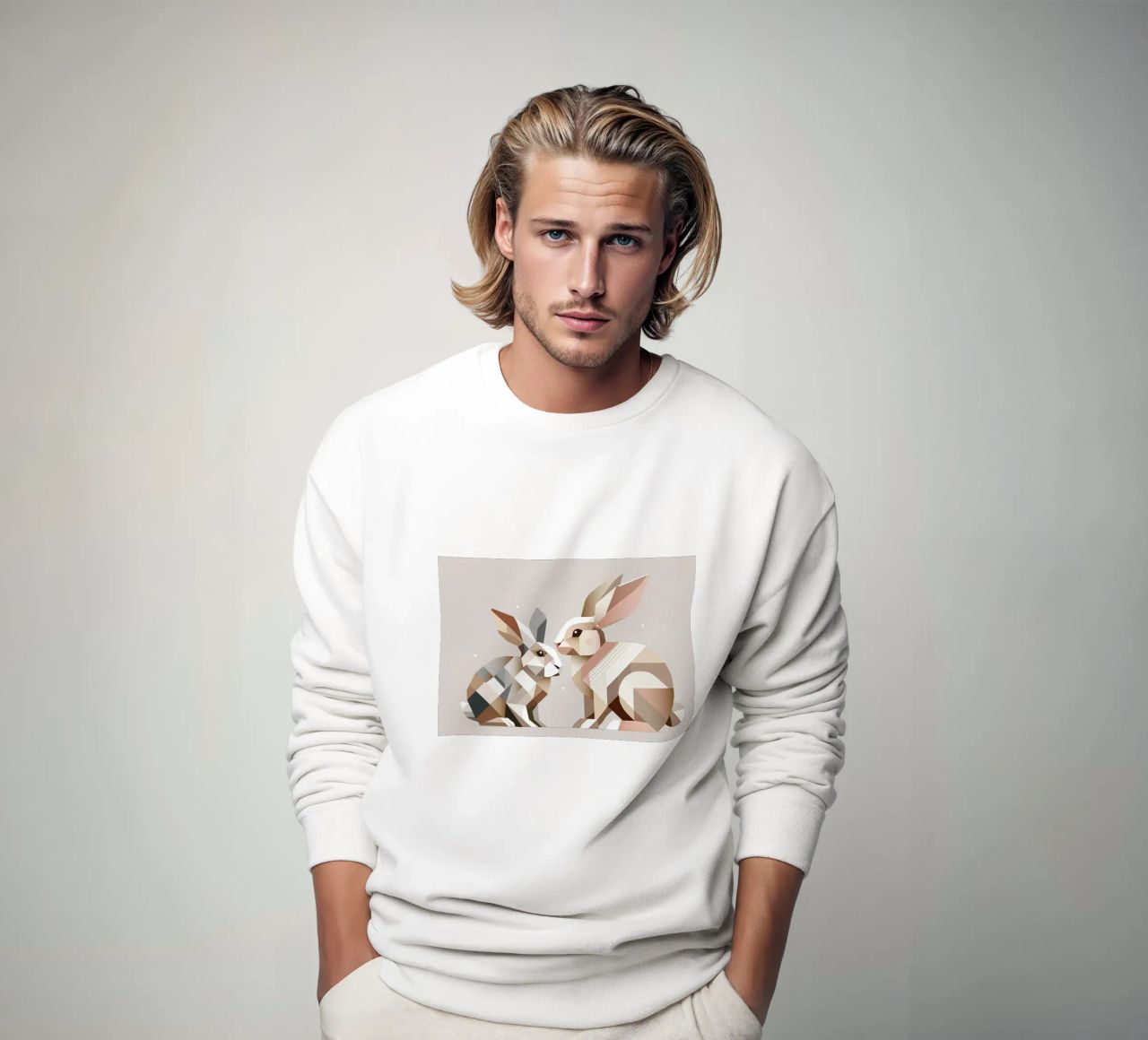 Two rabbits in geometric representation sweatshirt by namosh