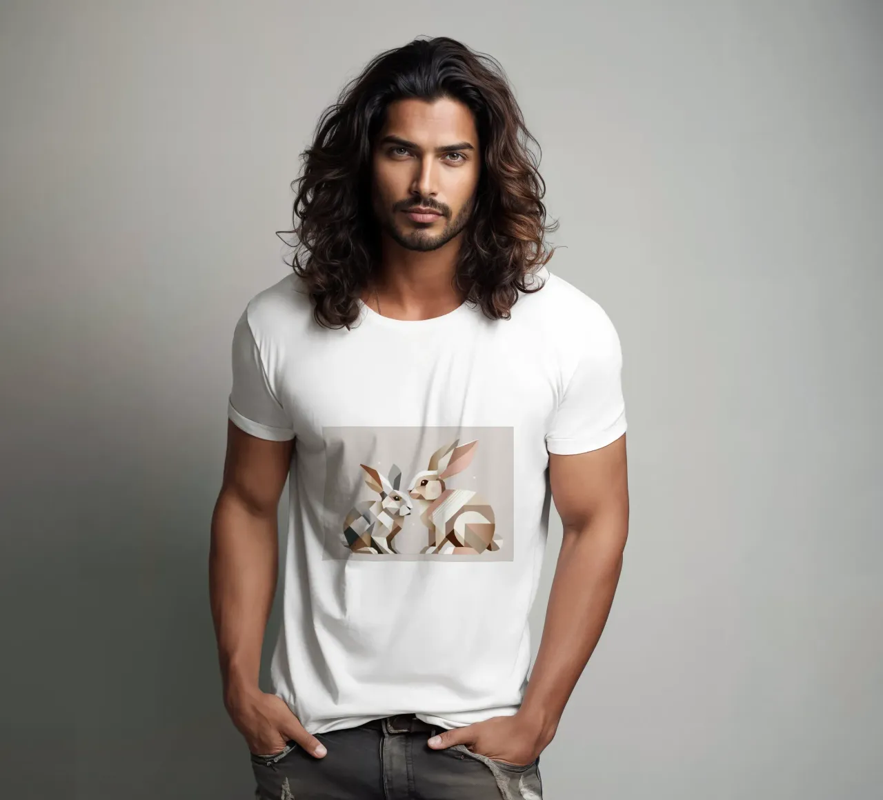 Twee konijnen in geometrische voorstelling t-shirt van namosh