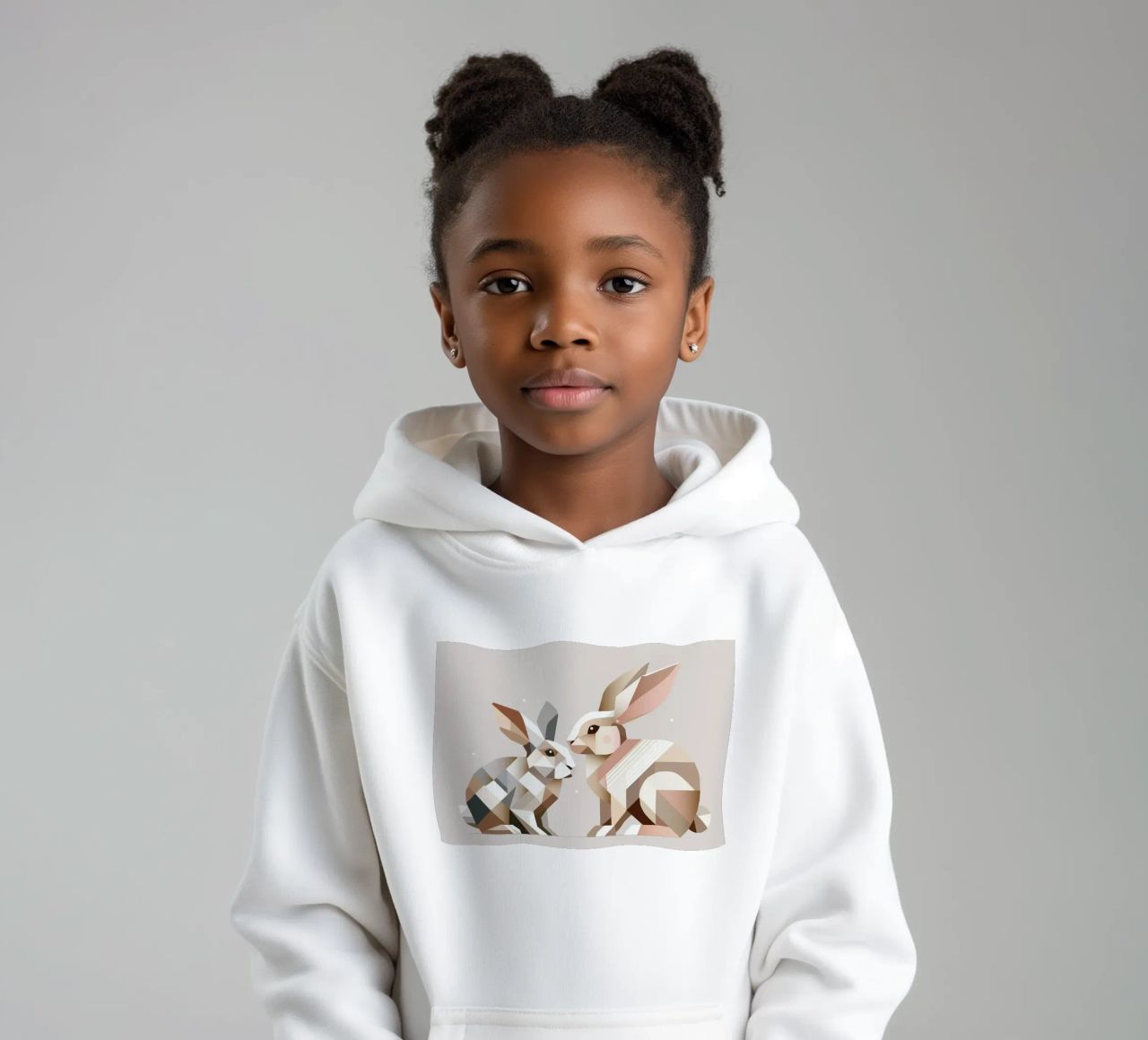 Dos conejos en representación geométrica sudadera con capucha para niño de namosh