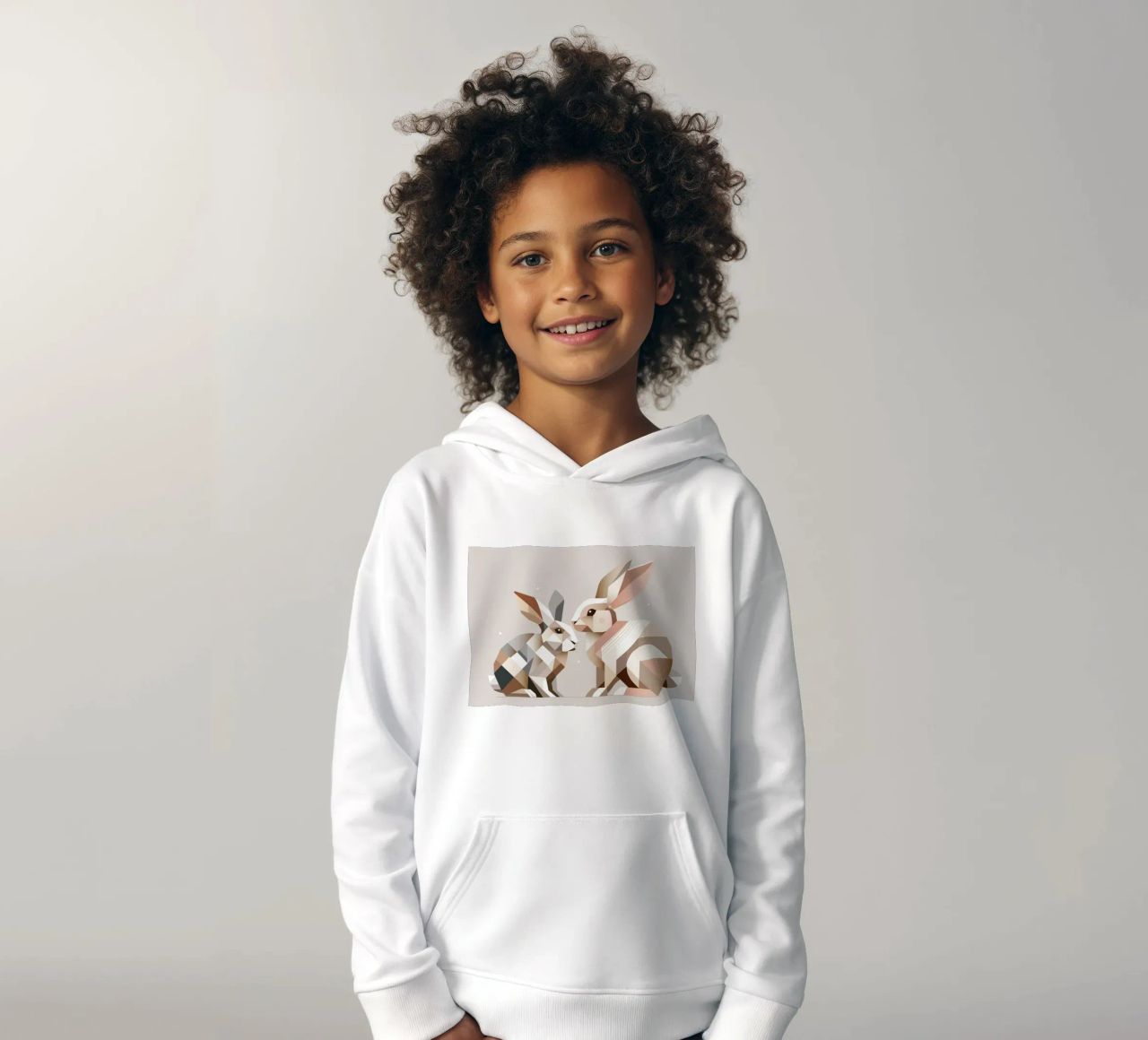 Dos conejos en representación geométrica sudadera con capucha para niño de namosh